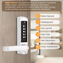 Souyou Mechanical Door Lock with Handle,Stainless Steel Mechanical Keyless Entry Door Lock,The Password Must be Entered in Numerical Order to Unlock,More Secure(Silvery)