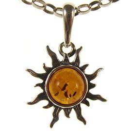 Baltic amber and sterling silver 925 sun pendant necklace with 1mm Italian sterling silver 925 snake chain