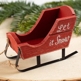 Red Rustic Let It Snow Sleigh with Jute String by Factory Direct Craft - Mini Sleigh for Christmas Decorating and Holiday Displays