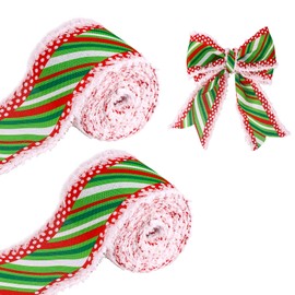2 Rolls Christmas Wired Ribbon, 2.5 Inch 12 Yards Christmas Ribbon for DIY Crafts Polyester Christmas Tree Ribbon Snowdrift Edges Red Green White Christmas Ribbons for Crafts Decoration