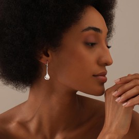 LeCalla Sterling Silver Dangle Earrings Jewelry Lightweight Diamond-Cut Tear-Drop Leverback Drop Earring for Women - 25MM