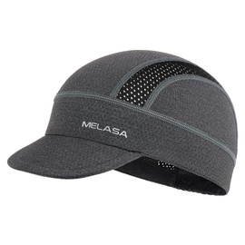 MELASA Cycling Cap, Cooling Skull Cap Helmet Liner with Sun Visor, Sun Protection Running Bike Cap for Men Women Under Helmet, Grey, One Size