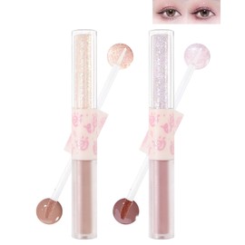 Matt Glitter Liquid Eyeshadow 2 Pieces 2 in 1 Liquid Glitter Eyeliner & Matte Waterproof Cream Eyeshadow Makeup Set, Metallic Shimmer Sweatproof Liquid Eyeshadow Eye Makeup Set-PK01+02