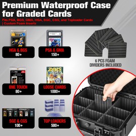 Sports Card Case Storage Box: Trading Cards Storage Box for PSA Graded Cards Holder and Top Loaders, Baseball Sport Card Storage Boxes, Waterproof Hard Case with 6 Dividers for Top Loaders Card (500+)