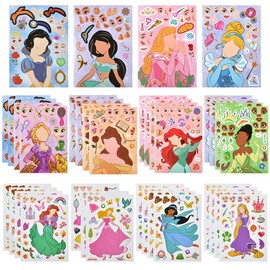OSDUE 32 PCS Make a Face Sticker Sheets, Princess DIY Stickers for Kids Crafts, Make Your Own Stickers Mix and Match Sticker Sheets for Birthday Party Decorations Party Supplies (Princess-32 Sheets)