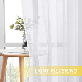 NICETOWN Sheer Curtains for Living Room - Grommet Top Faux Linen Semitransparent Curtains 84 inches Long for Patio Sliding Glass Door (White, 1 Pair, 55 Wide Per Panel)