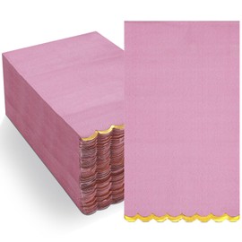 Panelee 100 Pcs Napkins with Gold Foil Scalloped Edges Napkins for Wedding Reception Disposable Cocktail Serviette for Wedding Birthday Party, 13 x 16 Inch (Pink)