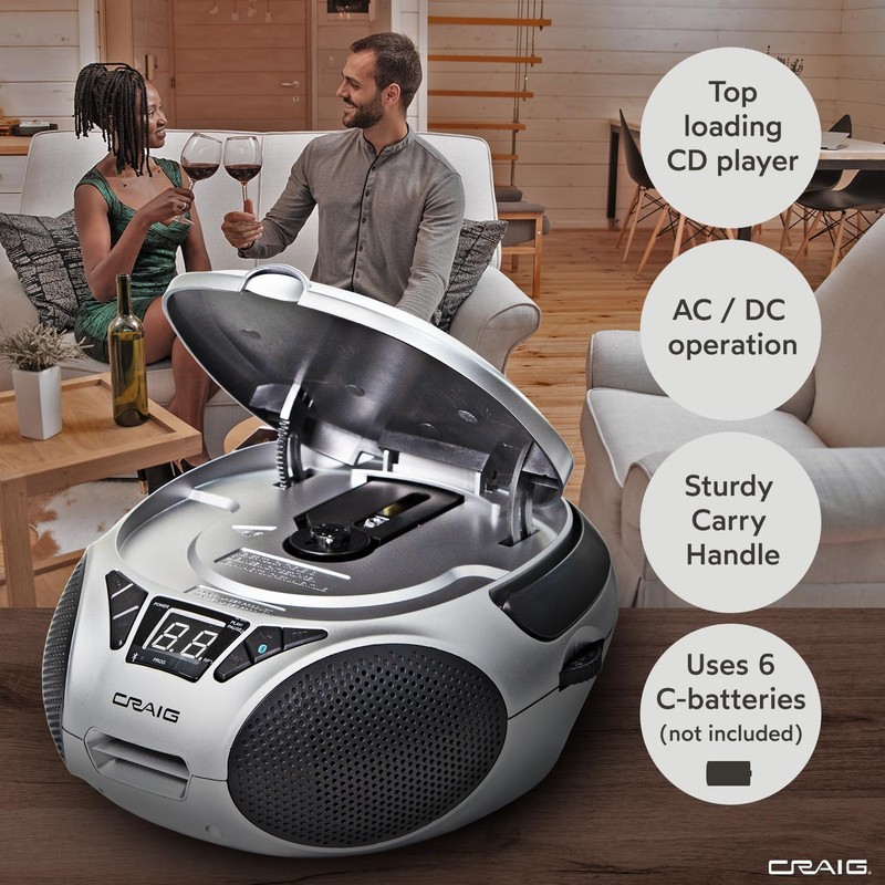 Craig CD6925 Portable Top-Loading Stereo CD Boombox with AM/FM Stereo