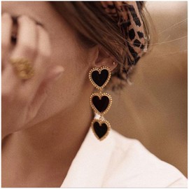 Cimenexe Bohemian Heart Drop Studs Earrings Gold Love Heart Dangle Earrings Black Heart Statement Earrings Earrings Long Enamel Heart Earrings Jewelry for Women and Girls