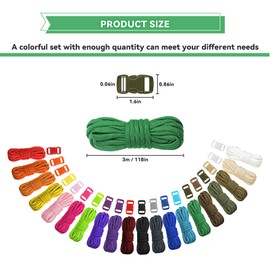 Paracord Set Paracord Bracelets 550 Paracord Survival Cords Colourful Combination Craft Sets 20 Colours Parachute Cords with Buckles for DIY Key Chain Dog Lead, Bright colour