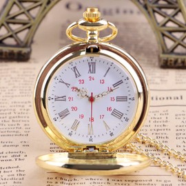 Tiong Quartz Pocket Watch Classic Pendant Golden Fashion Pocket Watch with Chain for Men Women