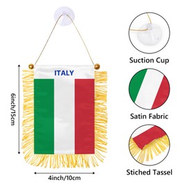Italy Fringy Hanging Flag Double Sided Small Mini Italy Flag Door Window Car Rearview Mirror Decoration 4x6 Inch with Suction Cup