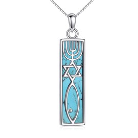 CUPENDA Messianic Seal Mezuzah Necklace 925 Sterling Silver Jewish Religious Pendant Necklace Protection Hanukkah Jewelry Gifts for Women Men