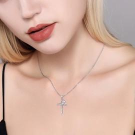 PRAYMOS Cross Necklace for Women Men Sterling Silver June Birthstone Faith Necklace Inspirational Religious Christian Confirmation Gifts