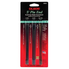 Olson Scroll Saw Blade Assortment Pin End, Skip Tooth 5" 10 Tpi, 15 Tpi, 18.5 Tpi Card of 18