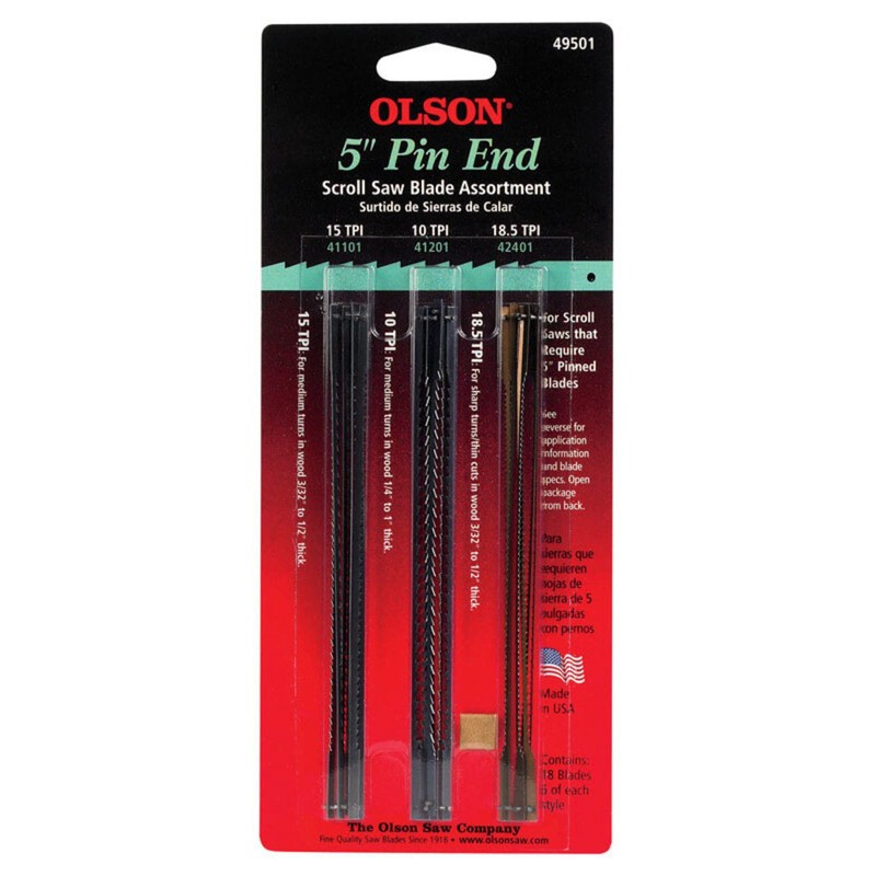 Olson Scroll Saw Blade Assortment Pin End, Skip Tooth 5"