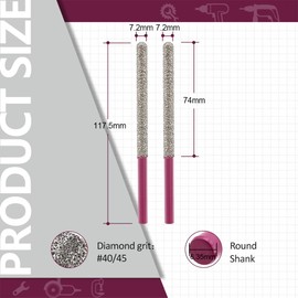 QUEFORET Diamond Mortar Raking Bit 7.2mm x 74mm - 2pcs Diamond Mortar Router for Mortar Removal, Holes Enlarging Milling of Masonry Brick, Round Shank