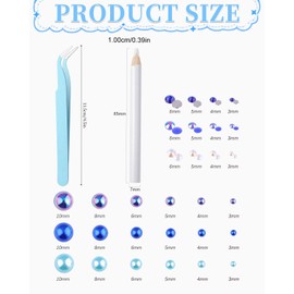 KGDUYC Blue Series Mix Half Beads and Rhinestones for Crafts, 3 mm - 10 mm FlatBack Beads and Rhinestones for Face Nail DIY Cup Art Shoes Clothing (40 g)