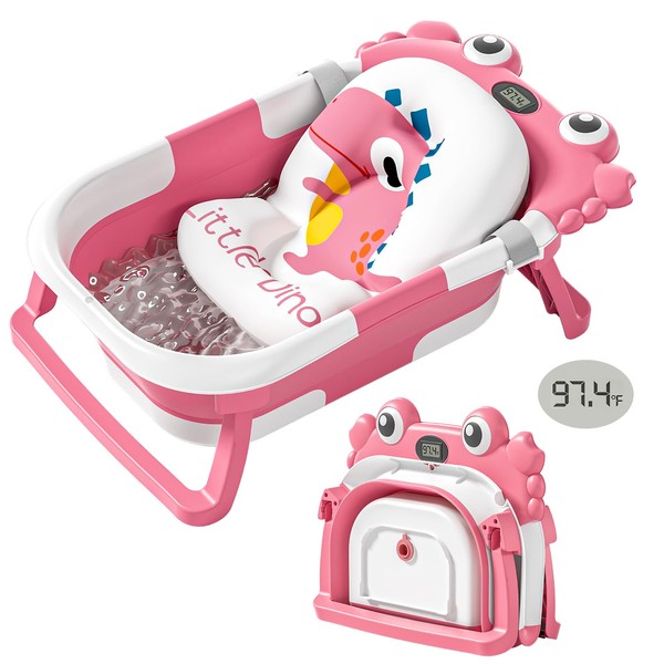 Collapsible Baby Bathtub for Newborns with Thermometer and Soft Floating