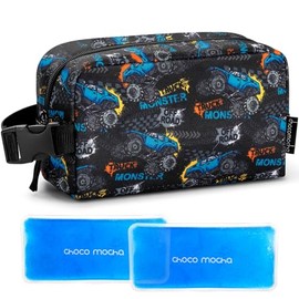 Choco Mocha Kids Freezable Snack Bag for School, Monster Truck Insulated Freezable Lunch bag for Boys, Small Cooler Bag with Ice Pack, Black
