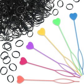 6 Pcs Hair Beader Tool for Braids 1000 Pcs Mini Rubber Bands Quick Beader Automatic Hair Braiding Tool Ponytail(Delicate Colors)