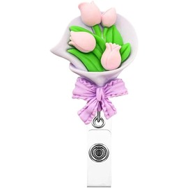 Flower Retractable Badge Reel, Colorful Flower ID Badge Holder, Name Card Holder Keys Lanyard ID Card Clips for Office School