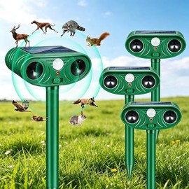 2026 Solar Animal Repellent Outdoor 4 Pack with Motion Deer Repellent Devices&Ultrasonic Cat Repellent Fox Raccoon Squirrel Coyote Rabbit Deterrent Waterproof for Yard & Garden