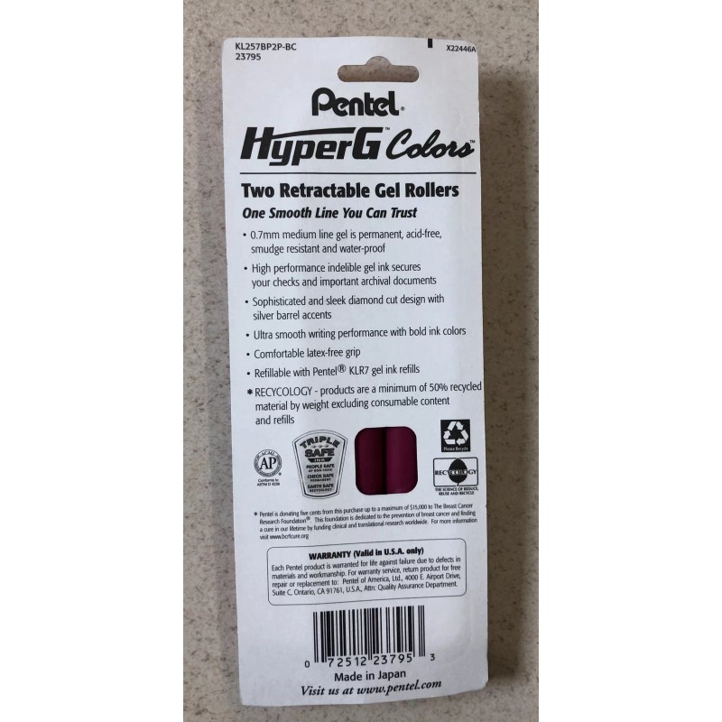 Pentel Hyper G Retractable Gel Roller Pens - 2 Pack