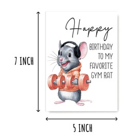 BNJDesigns Happy Birthday to My Favorite Gym Rat - Gym Birthday Card - Funny Birthday Card - Gym Rat Card - Workout Card - Rat Card - Cute Card - Humor Card