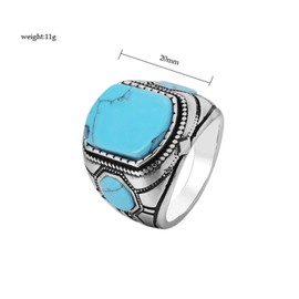 HIJONES Men's Vintage Blue Turquoise Onyx Gemstone Ring Stainless Steel Silver, Stainless Steel, Cubic Zirconia