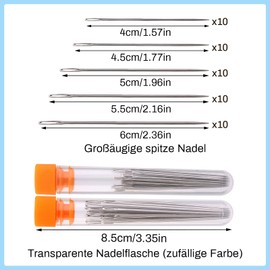 50 Pieces Premium Large Eye Needles, 5 Sizes for Sewing Sharp Needles, Leather Needle Embroidery Thread Needle, Various Sizes, Stainless Steel Yarn Knitting Needles for Hand Sewing