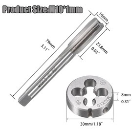 Gfamous 2 pieces M10 x 1 mm HSS tap die, HSS tap and die set, thread cutting and threading die, die tap, alloy tool (silver)