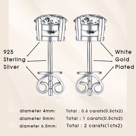 JIANGXIN Moissanite Earrings with Certificate of Authenticity for Both Ears, 925 Silver, S925, Stud Earrings, A Miraculous Gemstone Said to Shine 2.5 Times More Than Diamonds, April, Birthstone,