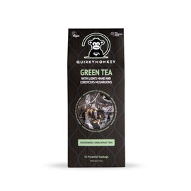 Quirky Monkey - Green Tea with Lion’s Mane & Cordyceps Mushroom, Goodness Gracious Tea! - Fragrant & Refreshing Green Tea - Brain & Focus Support - Vegan & Gluten Free - 15 x Teabags