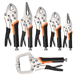 NOEAIKE Locking Pliers Set,6-Pack Vice Grips,5"/7"/10"Curved Jaw Locking Pliers,6-1/2"& 9-1/2" Needle Nose Vise Grips and 6" C-Clamp for welding,Metal Bending,Woodworking