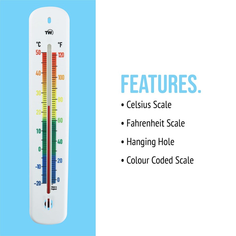 Wall Thermometer 215mm - Colour Coded Room Thermometer - Made