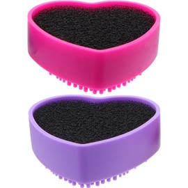 KICHOUSE Caja Limpiadora para Brochas de Maquillaje 2 Piezas, Esponja de Silicona en Forma de Corazón, Colores Surtidos (morado y Fucsia), Portátil y Funcional para Color