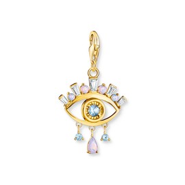 THOMAS SABO Blue Eye Charm Pendant Made of High-Quality 925 Sterling Silver with 750 Yellow Gold Plating in Nazar Eye Design Dimensions: 35 x 20 mm 1926-971-7, Sterling Silver, Cubic Zirconia