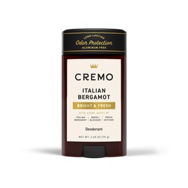 Cremo Italian Bergamot Aluminum Free Deodorant for Men, 48-hour Long Lasting Odor Protection, 2.65oz