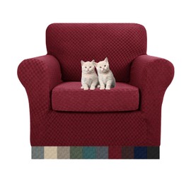 MAXIJIN 2 Piece Jacquard Chair Covers with Arms Super Stretch Non Slip Chair Slipcover for Living Room Dogs Pet Friendly Elastic Sofa Couch Protector Armchair Cover (Chair, Wine Red)