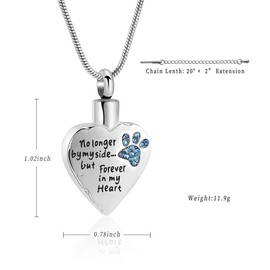 QGJNSGC Pet Cremation Jewellery Stainess Steel Heart Urn Necklace for Ashes Keepsake Ashes Necklace Dog Cat Paw Memorial Urn Pendant for Women Men
