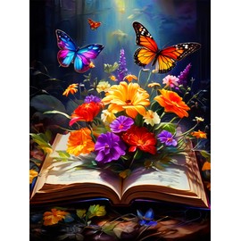 Flowers Diamond Painting Kits for Adults - 5D Butterfly Diamond Art Kits for Beginners, DIY Round Diamond Painting Flowers Art Crafts, are Great for Decorating Home Walls and Holiday Gifts 12X16Inch