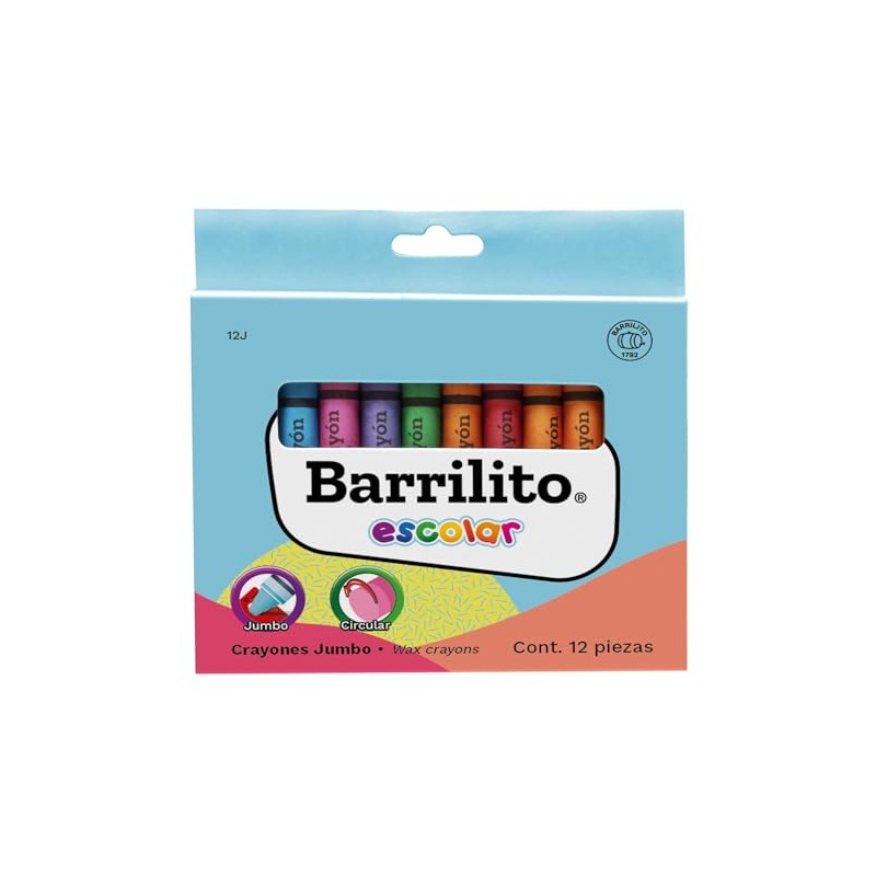Barrilito Crayon JUMBO Circular, 12 colores. 12J