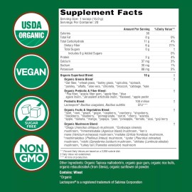 Super Greens Powder USDA 50 Organic Super Foods Drink Mix Probiotics 6g Fiber 