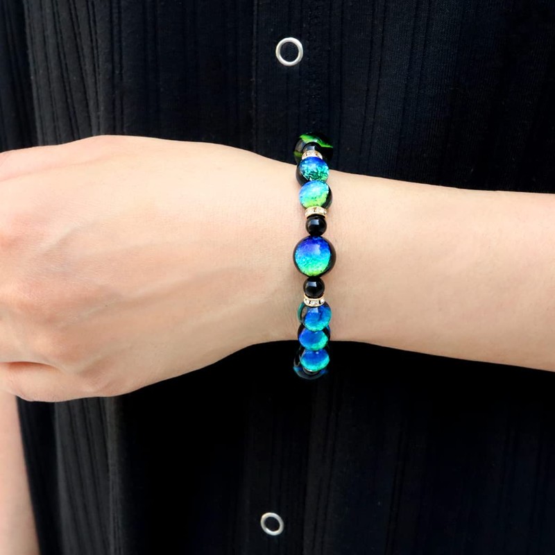 Gold Stone Luminous Firefly Glass Keramarin Bracelet, Okinawa, Power Stone,