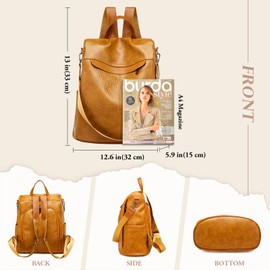 Puwuzixi Women Backpack Waterproof Anti-Theft Lightweight PU Fashion Travel Multipurpose Convertible Purse Shoulder Bag Handbag Backpack (Yellow Brown)