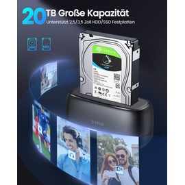 ORICO 3.5 Inch Hard Drive Docking Station USB 3.0 Hard Drive Enclosure for SATA 2.5 Inch and 3.5 Inch HDD SSD with 12V 2A Power Supply, Supports UASP and 20TB Drives (DD18U3)