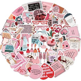 Love Yourself Positive Pink Stickers, 50PCS Rejection of Internal Friction Aesthetic Inspirational Stickers for Women Girls,Waterproof Motivational Decals