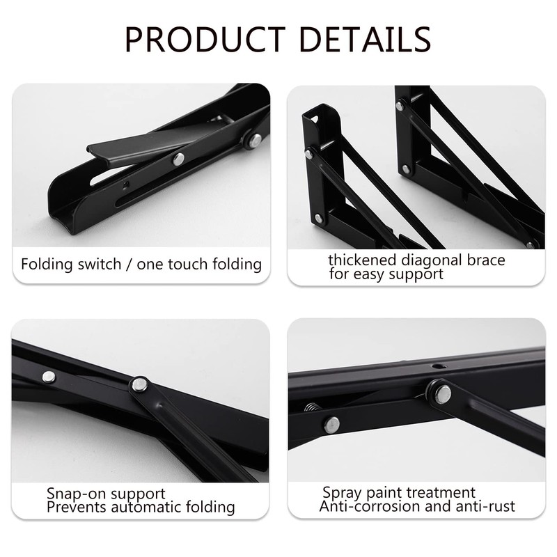 2 Pack 12 Inch Folding Shelf Brackets, OBYFGILY Heavy Duty