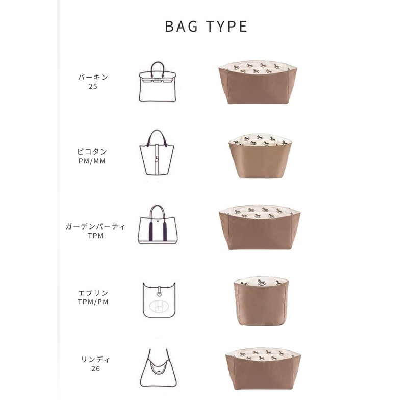 【Ponon】Bag-in-Bag for Hermes, Horse Pattern Waterproof, 5 Types Total, Bag-in-Bag,